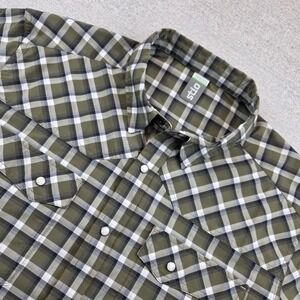 Stio Green Plaid Shirt Mens Medium Pearl Snap Long Sleeve Camping Hiking Fishing